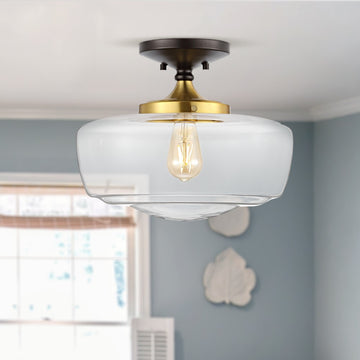 Marfa 14" Glass/Iron Farmhouse Modern LED Flush Mount